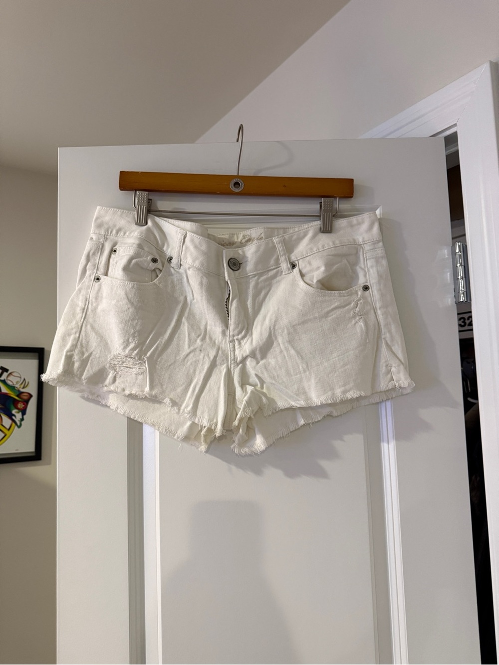 American Eagle Outfitters White Distressed Denim Cutoff Shorts